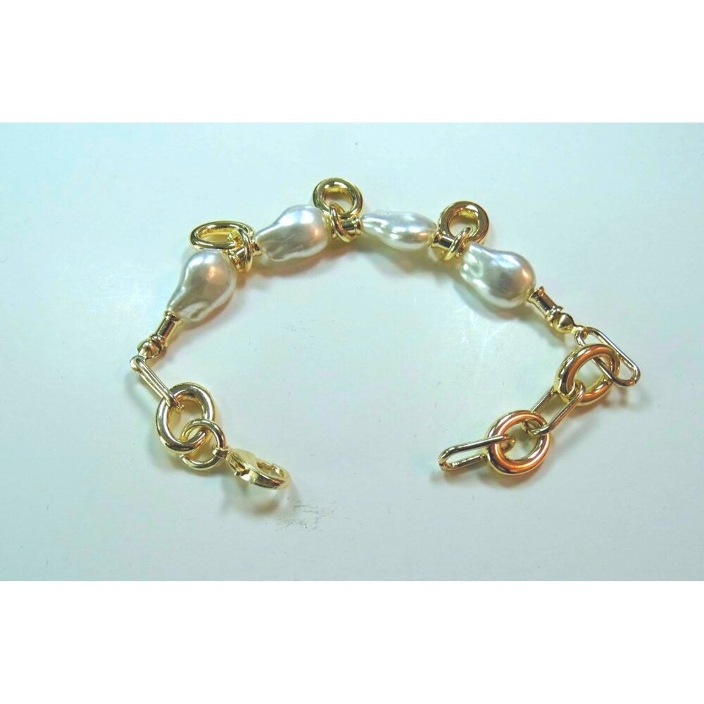 Freshwater Large Pearl & Gold Chain Bracelet 7.5"